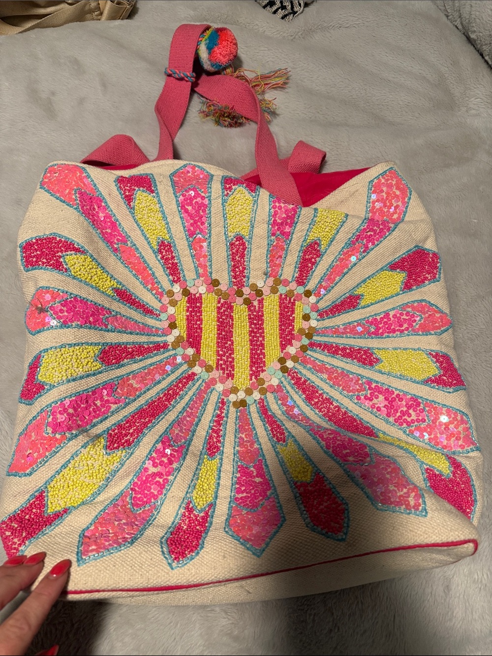 Katydid Pink and Yellow Daisy Heart Tote